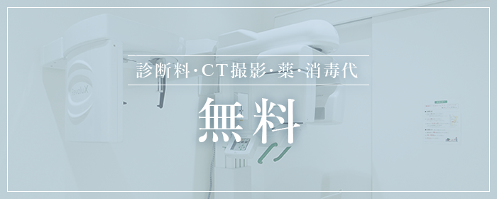 診断料・ＣＴ撮影・薬・消毒代無料